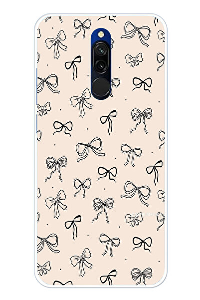 TechTree حافظة سيليكون متوافقة مع هاتف Redmi 8 باللون الأسود ونمط فيونكة كريم...