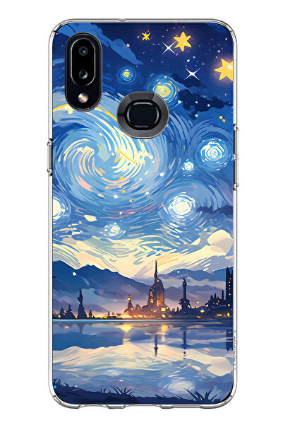 TechTree حافظة سيليكون متوافقة مع هاتف سامسونج جالاكسي A10S بتصميم السماء المرصعة بالنجوم وصورة مدينة مطبوع