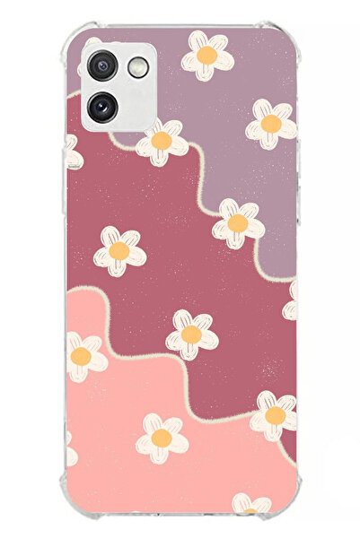 TechTree حافظة سيليكون متوافقة مع هاتف سامسونج جالاكسي A03 بلون الورد المجفف والليلكي المموج مطبوع