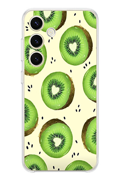 TechTree حافظة سيليكون متوافقة مع هاتف سامسونج جالاكسي S25 باللون الأخضر وشرائح الكيوي وقلب الكور مطبوع