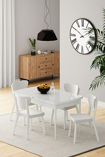 DEREN HOME Exven Serisi 80x132 Açılabilir Masa Takımı Silinebilir Kumas 4 Ade...