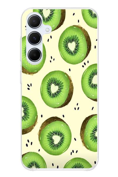 TechTree حافظة سيليكون متوافقة مع هاتف سامسونج جالاكسي A55 باللون الأخضر وشرائح الكيوي وقلب كور مطبوع