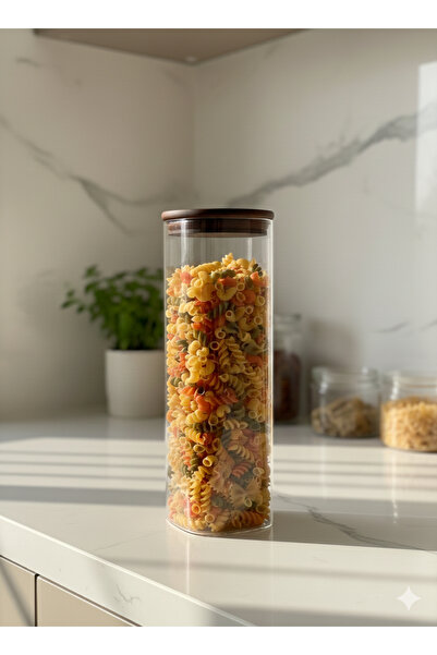İthal Acacia Square Vacuum Lid 2100 ml Glass Food Spaghetti Legume Airtight Jar