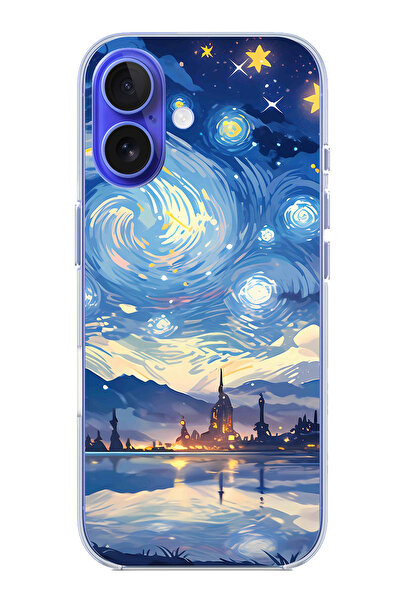 TechTree حافظة سيليكون متوافقة مع هاتف iPhone 16 بتصميم السماء المرصعة بالنجو...