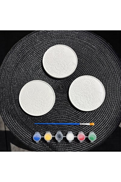 Major Hobi Taş Tozu Mandala Bardak Altlığı Boyama Seti 3’lü – 6 Renk Boya & F...