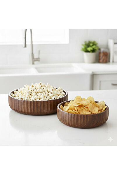 İthal وعاء منحني من خشب الأكاسيا مقاس 22 سم و19 سم، وعاء للسلطة والرقائق والبطاطس المقلية والخبز والفواكه