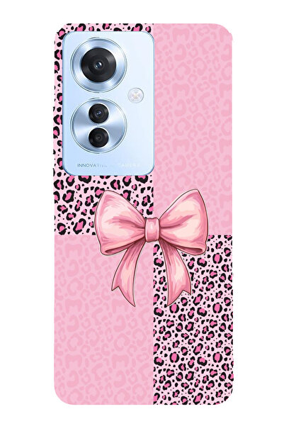 TechTree حافظة سيليكون متوافقة مع هاتف OPPO Reno 11F بنمط الفهد الوردي وشريط ...