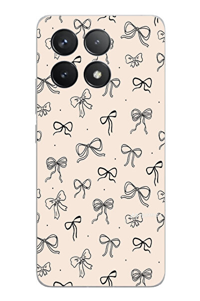 TechTree Poco F6 Pro Compatible Black Bow Patterned Cream Color Printed Silic...