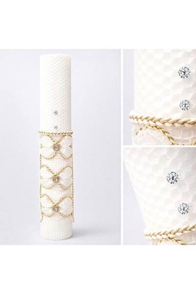 kizu Lumânare botez din ceara naturala elegantă alb-ivory