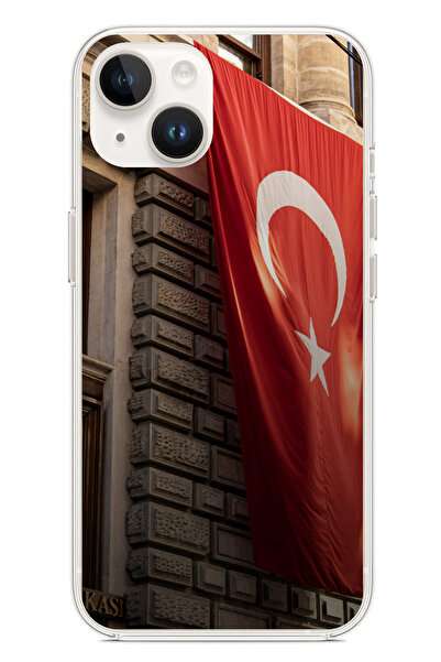 TechTree حافظة سيليكون متوافقة مع هاتف iPhone 14 PLUS على شكل العلم التركي مطبوع