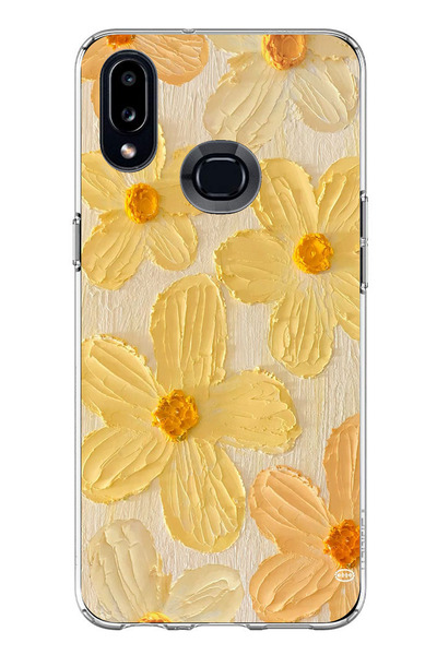 TechTree حافظة سيليكون متوافقة مع هاتف سامسونج جالاكسي A10S بلون أصفر ديزي مطبوع