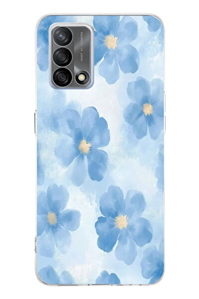 TechTree Oppo A74 Compatible Blue Flowers Printed Silicone Case