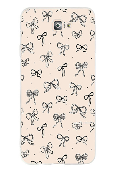 TechTree حافظة سيليكون متوافقة مع هاتف سامسونج جالاكسي J7 برايم باللون الأسود ونمط فيونكة كريمية اللون مطبوع