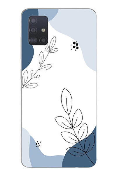 TechTree Samsung Galaxy A51 Compatible Blue Tranquility Shapes and Botanical Lines Printed Silicone Case