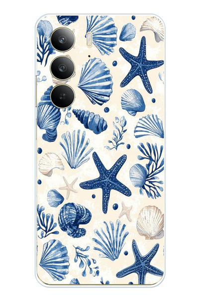 TechTree Printed Silicone Case Compatible with Realme C75 Blue Sea Shell and Star Pattern