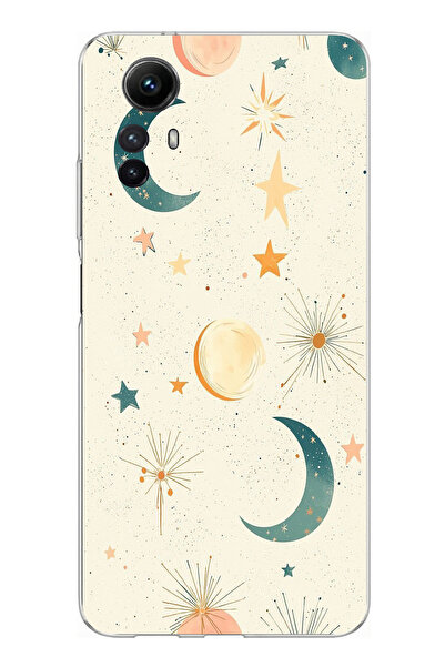 TechTree حافظة سيليكون متوافقة مع هاتف Redmi Note 12S ذات خلفية كريمية وقمر و...