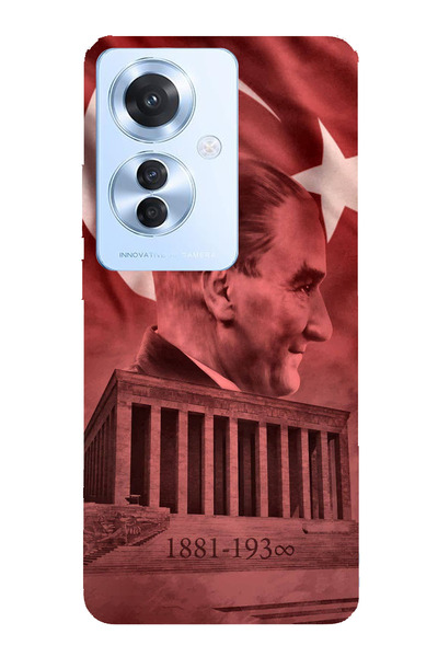 TechTree حافظة سيليكون متوافقة مع OPPO Reno 11F تحمل صورة أتاتورك وانيماتيكابير مطبوع