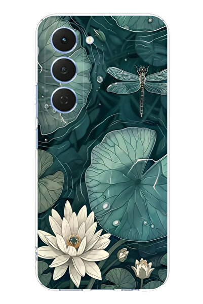 TechTree حافظة سيليكون متوافقة مع هاتف Tecno Spark 40 Pro على شكل زهرة اللوتس واليراعات الخضراء مطبوع