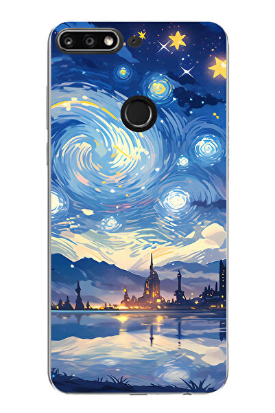 TechTree حافظة سيليكون لهاتف هواوي Y7 2018 - متوافقة مع Honor 7C، تصميم السما...