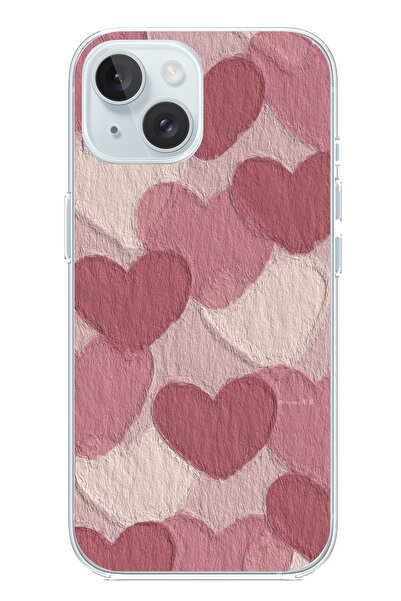 TechTree حافظة سيليكون مطبوع متوافقة مع هاتف iPhone 15 بلون وردي باستيل وقلب ...