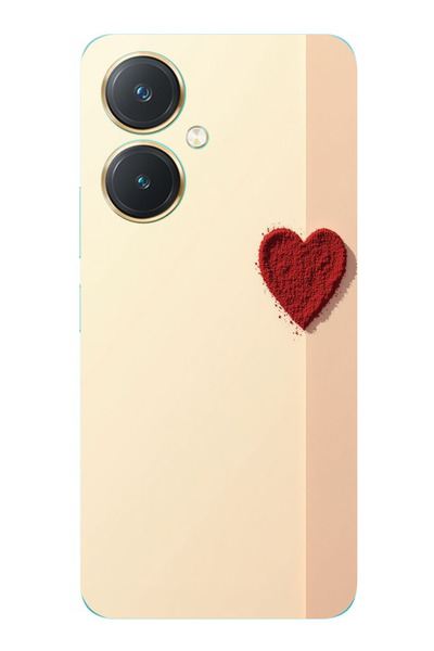 TechTree حافظة سيليكون متوافقة مع هاتف Vivo Y27 ذات خلفية كريمية وقلب أحمر مطبوع
