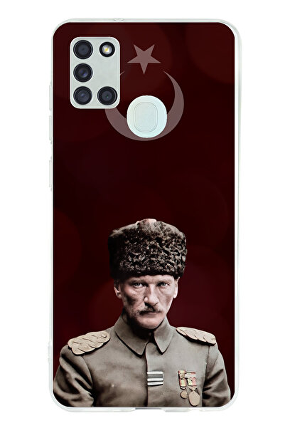 TechTree حافظة سيليكون متوافقة مع هاتف سامسونج جالاكسي A21S على شكل نجمة القمر والقائد أتاتورك مطبوع