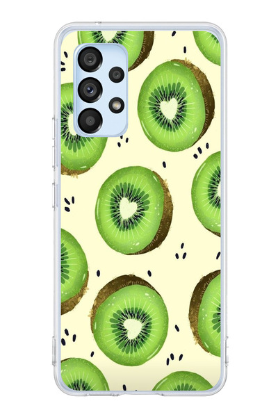 TechTree حافظة سيليكون متوافقة مع هاتف سامسونج جالاكسي A53 باللون الأخضر وشرائح الكيوي وقلب كور مطبوع