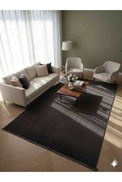 ALTUN CARPET modern düz saçaklı pelüş halı kaymaz taban solon halısı