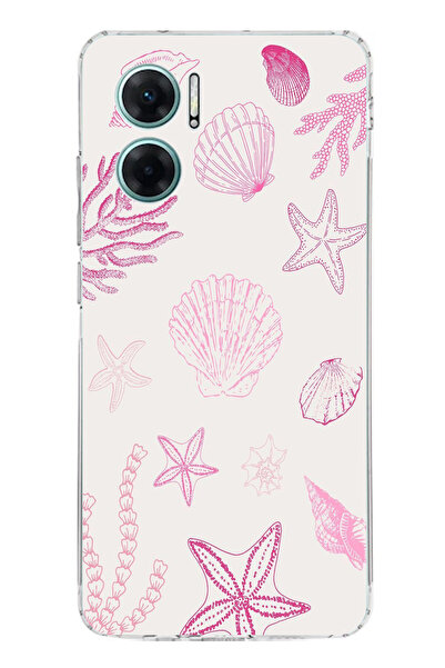 TechTree Redmi Note 11E Compatible Pink Starfish and Shell Printed Silicone Case