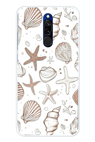 TechTree حافظة سيليكون مطبوع متوافقة مع هاتف Redmi 8 باللون البني ونجم البحر ...