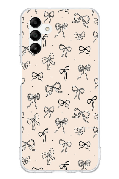 TechTree Samsung Galaxy A04S Compatible Black Bow Patterned Cream Color Printed Silicone Case
