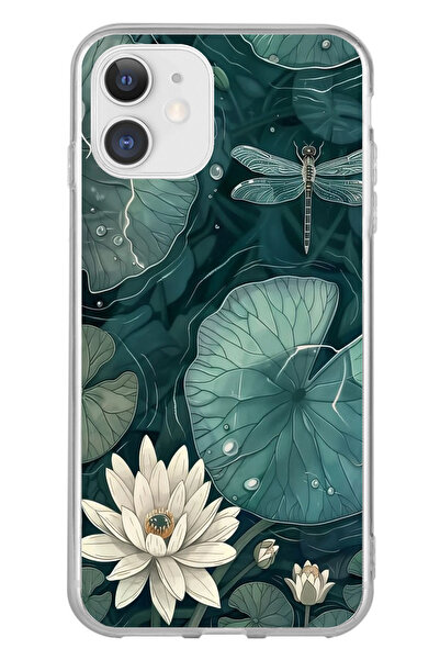 TechTree حافظة سيليكون متوافقة مع هاتف iPhone 11 على شكل زهرة اللوتس واليافوتة مطبوع