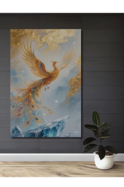 Teona Ahşap Altın Tüylü Efsanevi Anka Kuşu Yağlı Boya Görünümlü Ahşap Dekorat...