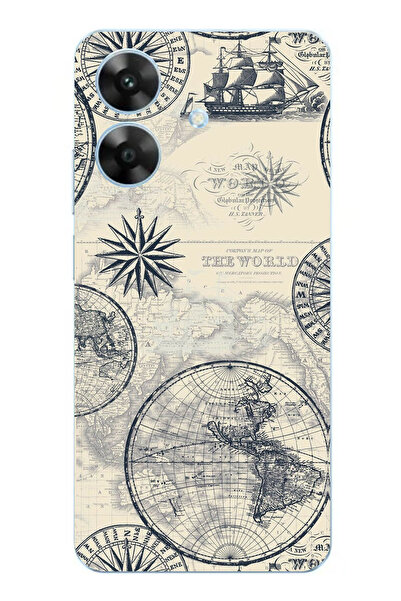 TechTree حافظة سيليكون متوافقة مع Realme Note 60 تحتوي على خريطة العالم القدي...