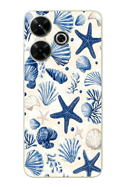 TechTree حافظة سيليكون مطبوع متوافقة مع Redmi 13 بنمط صدفة البحر الزرقاء والنجمة