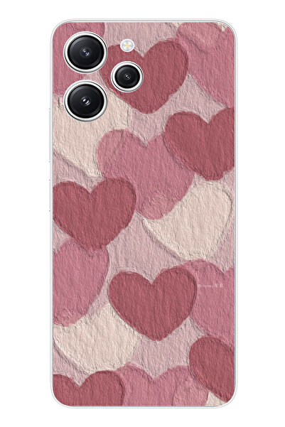 TechTree حافظة سيليكون مطبوع متوافقة مع هاتف Redmi 12 بلون وردي باستيل وقلب وردي