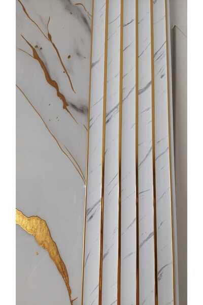 LINYI Riflaj WPC / PVC, Alb/auriu, 3D, impermeabil, ignifug, 160x2700 mm, APC-RIF-386 - gold line