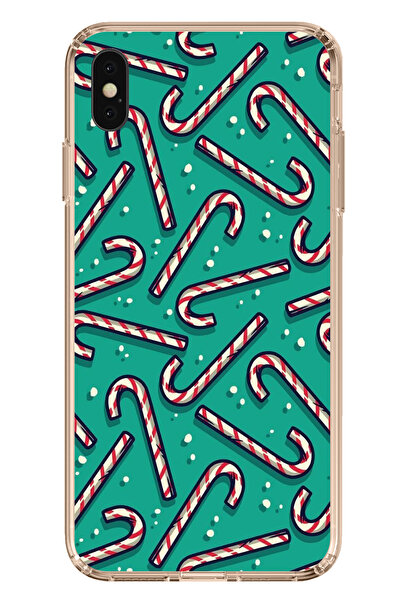 TechTree حافظة سيليكون متوافقة مع هاتف iPhone XS MAX من أجل روح العام الجديد مع عصا حلوى ورقائق الثلج مطبوع