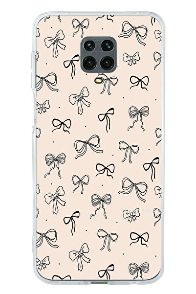 TechTree حافظة سيليكون متوافقة مع هاتف Redmi Note 9 PRO-9S باللون الأسود ونمط فيونكة كريمية اللون مطبوع