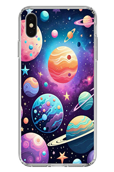 TechTree حافظة سيليكون مطبوع متوافقة مع هاتف iPhone X-XS بنمط الفضاء والكواكب...