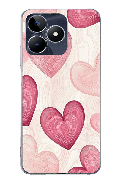 TechTree حافظة سيليكون متوافقة مع هاتف Realme C53 باللون الوردي الخطوي مطبوع