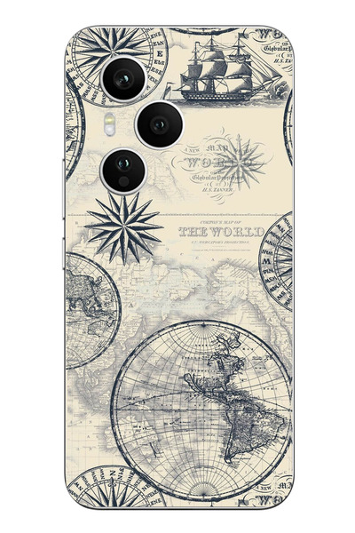 TechTree Honor 400 Pro Compatible Vintage World Map and Compass Printed Silicone Case