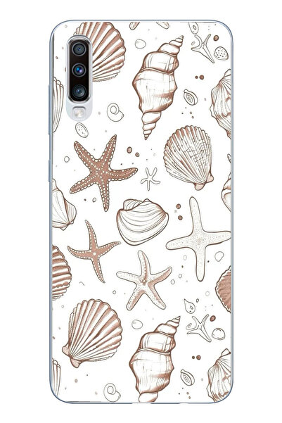 TechTree حافظة سيليكون مطبوع متوافقة مع هاتف سامسونج جالاكسي A50-A30S باللون البني ونجم البحر والصدف