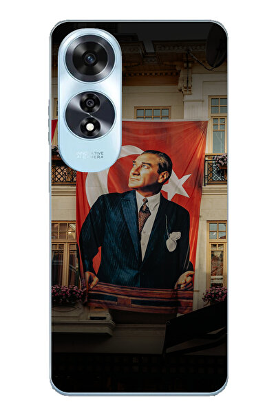 TechTree حافظة سيليكون متوافقة مع هاتف اوبو A60 بتفاصيل علم كبير أتاتورك مطبوع