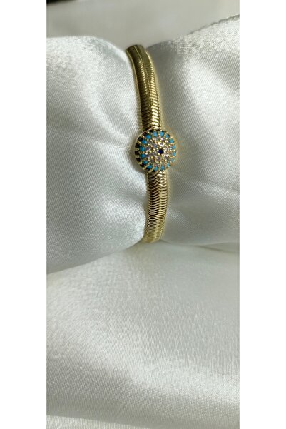 Poyi Aksesuar سوار VIP من حجر العين الزرقاء مع سلسلة على شكل ظهر السمكة