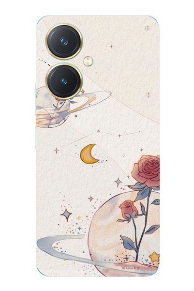 TechTree حافظة سيليكون متوافقة مع Vivo Y27، Planet and Star and Rose مطبوع