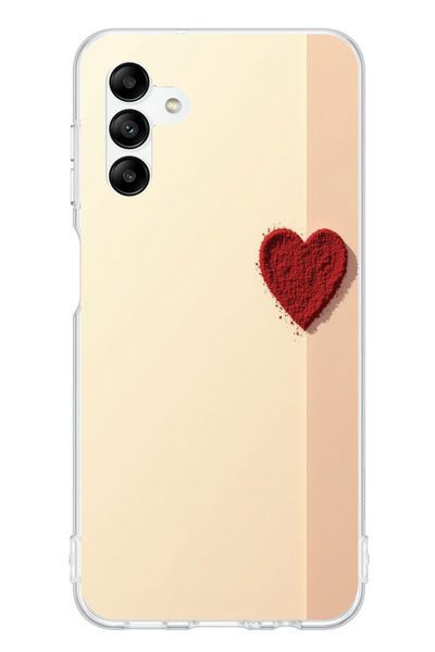 TechTree Samsung Galaxy A04S Compatible Cream Background Red Heart Printed Silicone Case