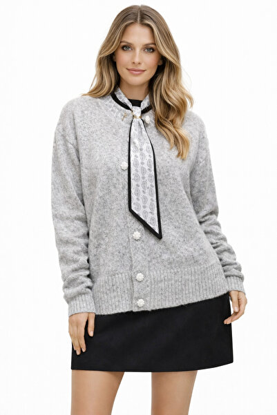 Vaniza Button Detailed Scarf Knitwear Knitted Cardigan