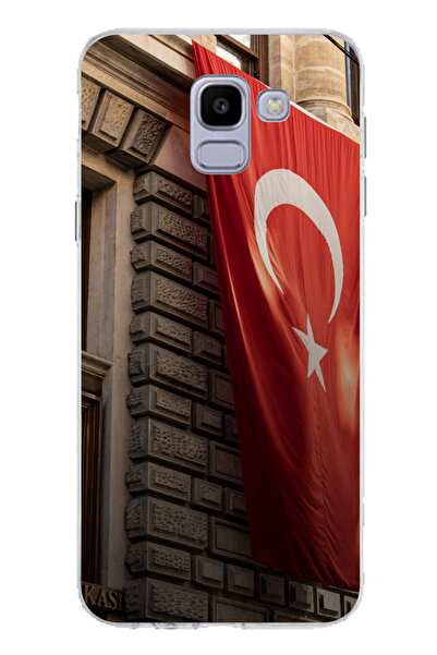 TechTree حافظة سيليكون متوافقة مع هاتف سامسونج جالاكسي J6 بتصميم العلم التركي مطبوع