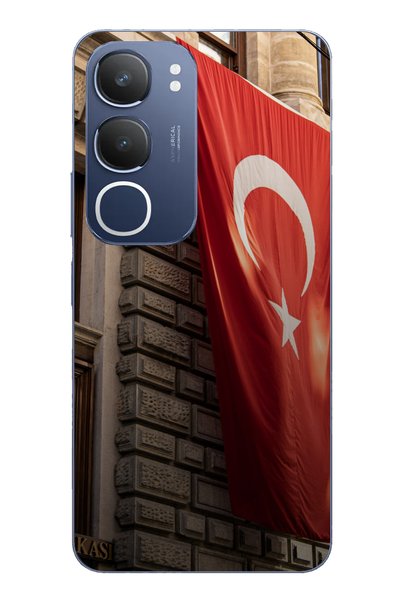 TechTree حافظة سيليكون متوافقة مع هاتف Vivo Y19s على شكل العلم التركي مطبوع